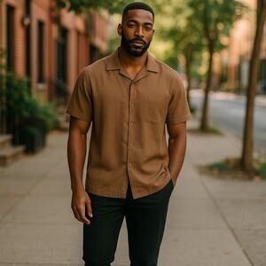 Mens NWT Kenneth Cole Linen Blend Casual Button up Small Tan